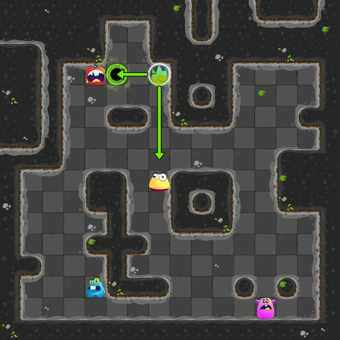Before move 7: the monster that moves next is selected, with arrows where it can slide.