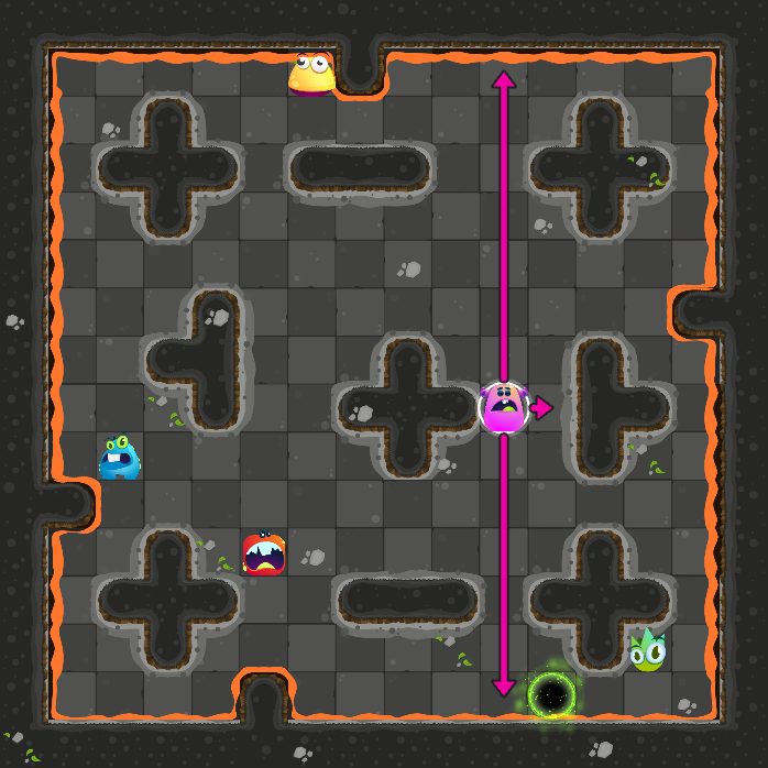 The easy board at the start: Roland, the green monster, four other monsters and the exit.