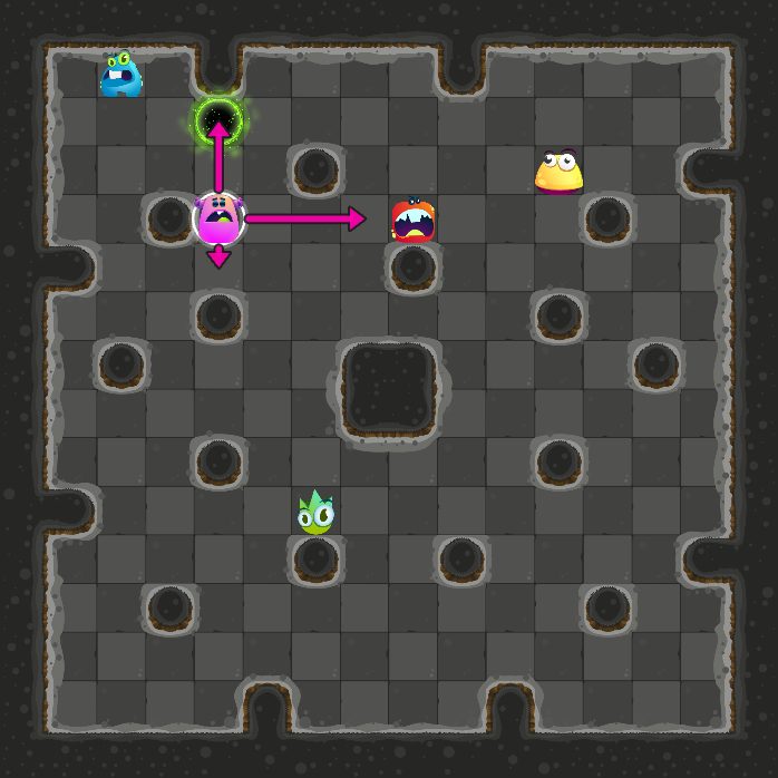 The easy board at the start: Roland, the green monster, four other monsters and the exit.